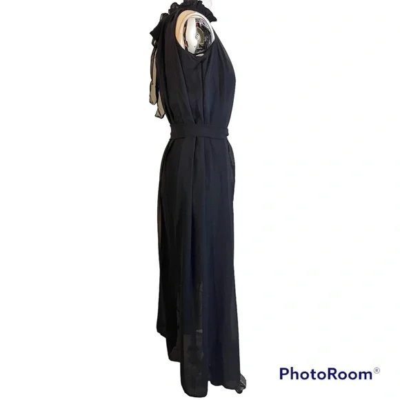 ❤️ ONE LEFT! NWOT! Black Chiffon Halter Maxi Dress With Sash - Picture 4 of 5